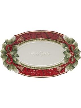 17-Inch Red Poinsettia Trim Serving Platter for Holiday Entertaining & Decor